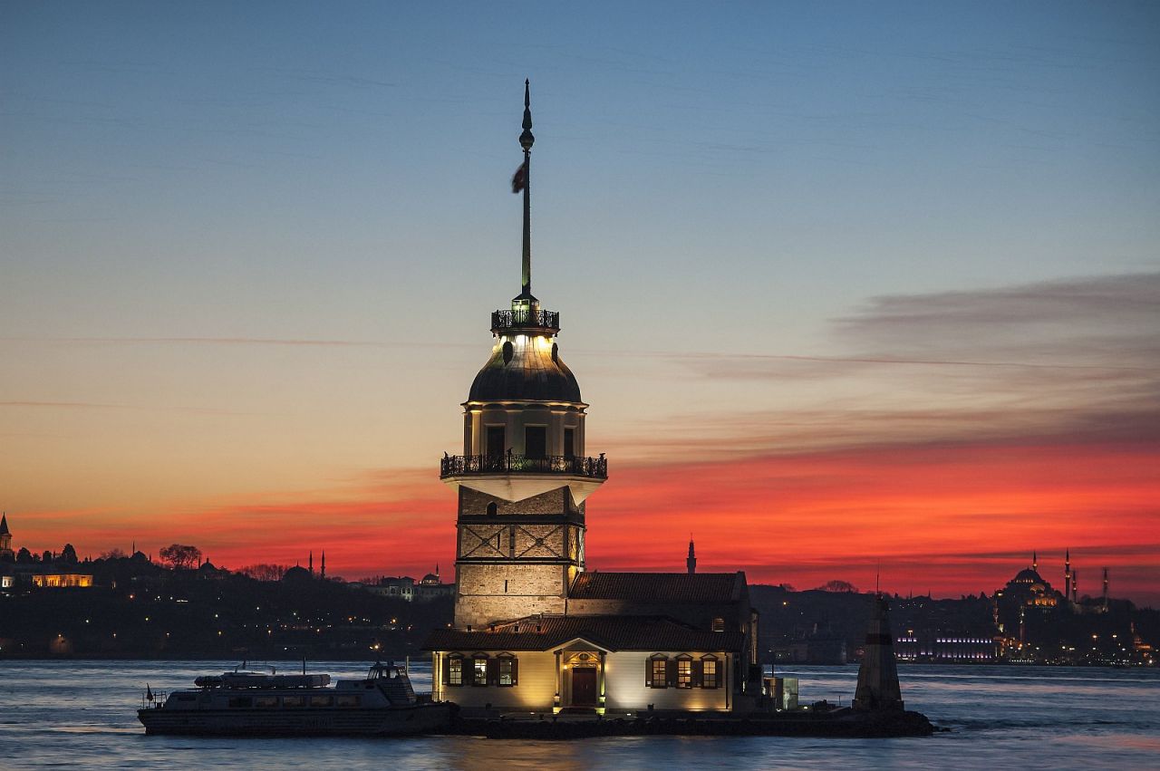 Maiden's Tower at sunset on the Bosphorus