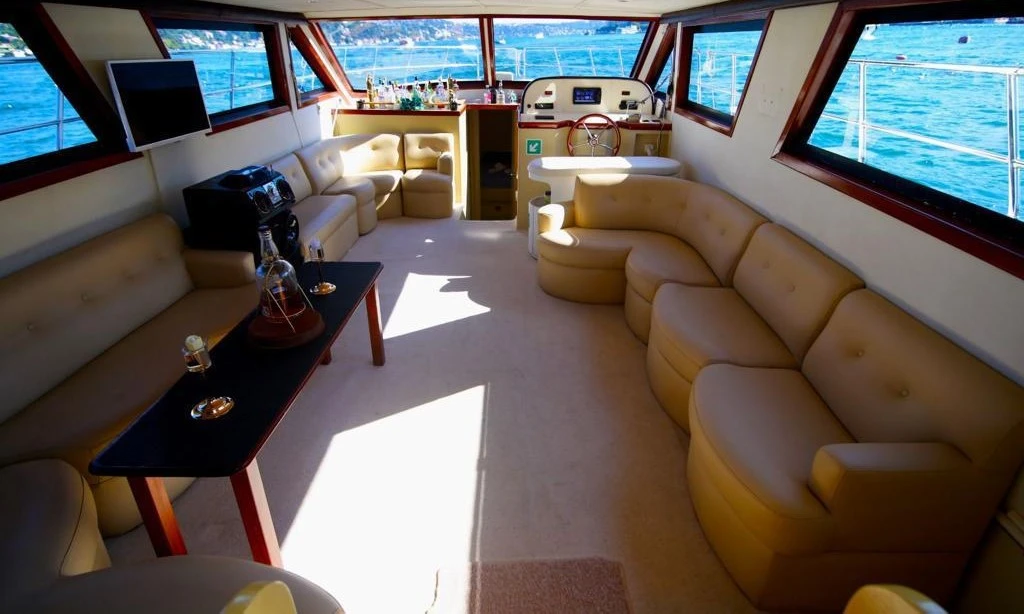 The interior part of a luxury business yacht in the Bosphorus, Istanbul