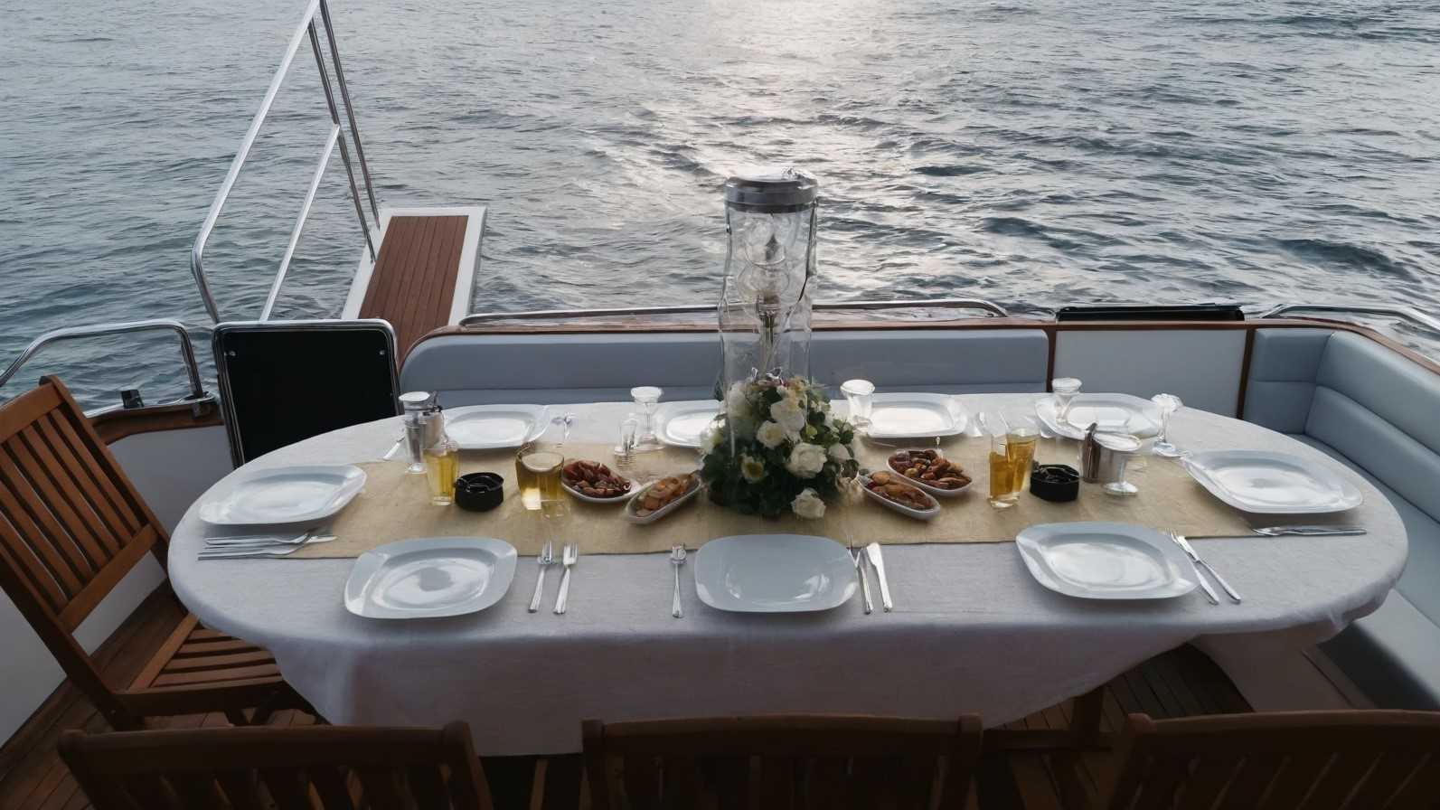 A  table on a  Elite yacht overlooking the Bosphorus view