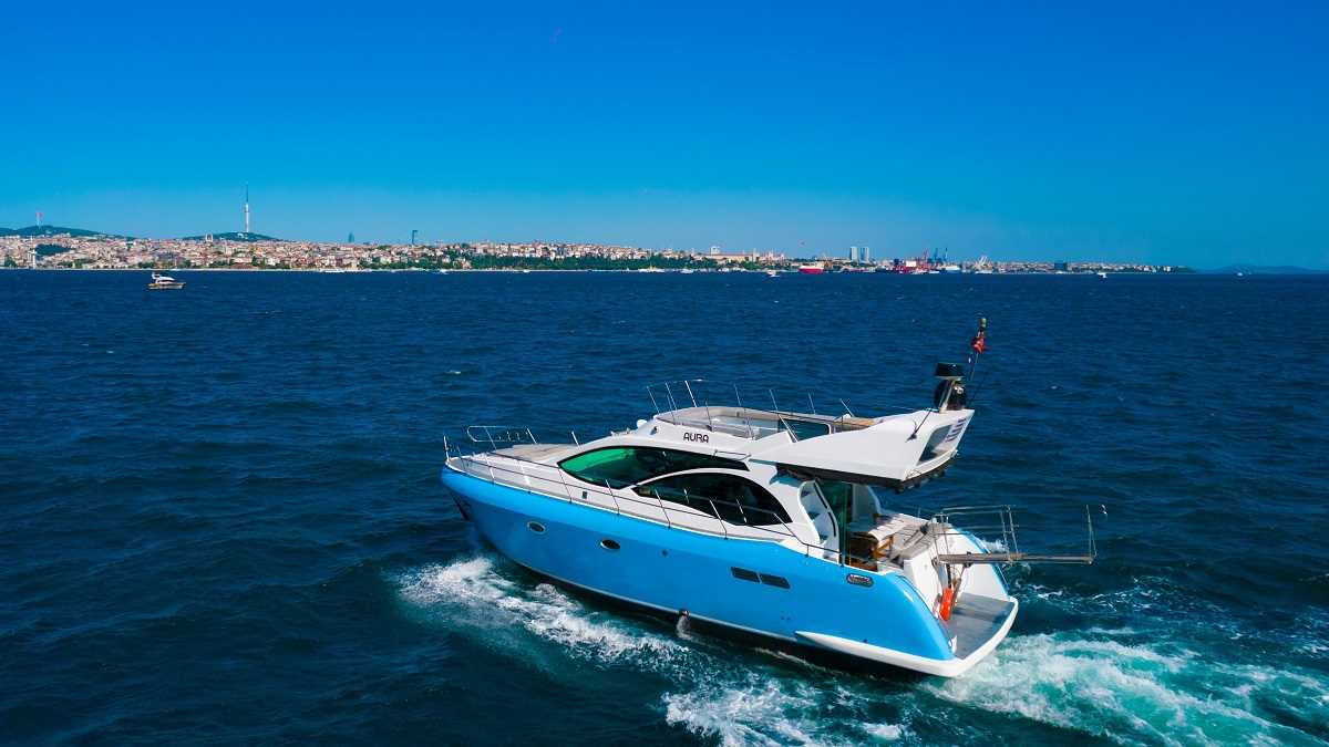 A luxury yacht cruising in the Bosphorus Strait of Istanbul