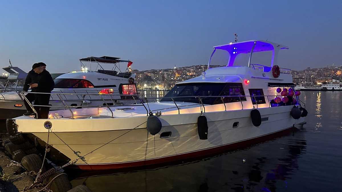 A luxury yacht anchored in the Golden Horn of Istanbul