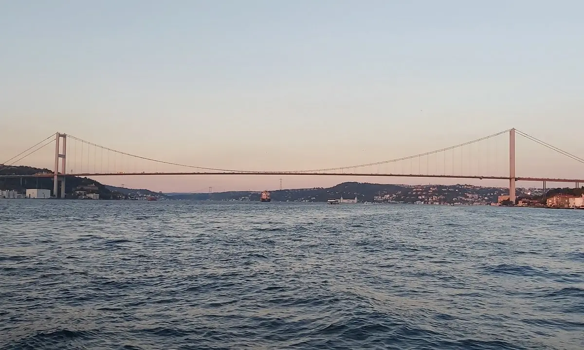 Sunset boat cruising on the Bosphorus with a view of Bosporus at sunset